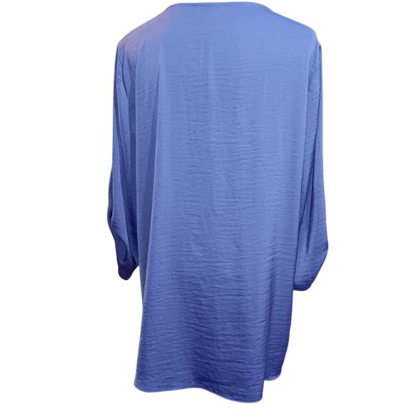 CHICO'S 2 Blouse Top Light Satin Front Panel Flowy LG Periwinkle Blue 3/4 Sleeve - Picture 4 of 9
